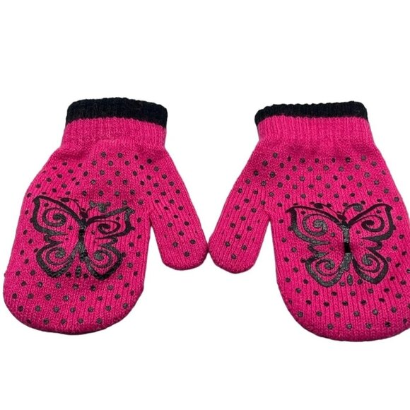 child's mittens toddler pink black butterfly design knit material READ - Picture 1 of 5